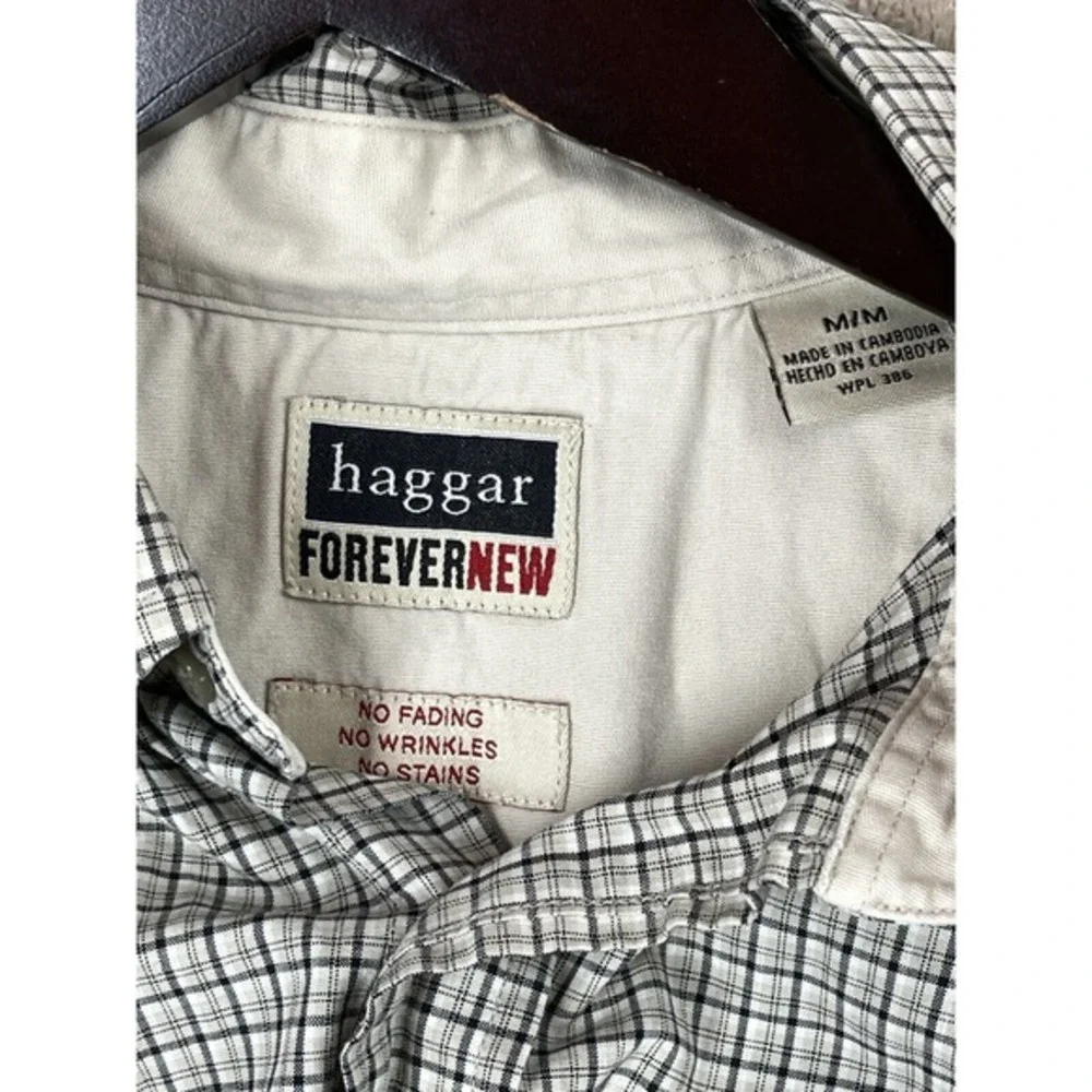 Haggar‎ Forevernew Shirt Men's M long Sleeve Button Down Khaki Plaid